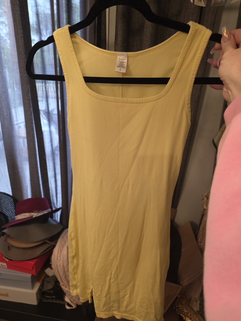Popilush Yellow Ribbed Mini Dress - Square Neck, New Without Tags.